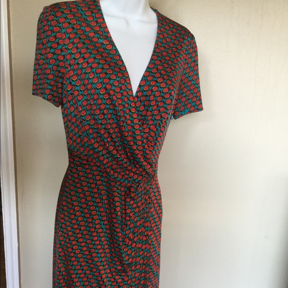 ISSA LONDON Sz 8 Faux Wrap V Short Slv Silk Jersey